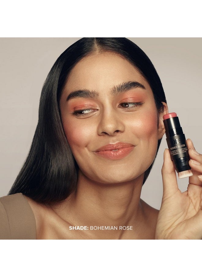 Nudestix Nudies Bloom Dewy and Radiant Cream Blush 3-in-1 All Over Face Colour For Cheeks, Eyes and Lips w/Blending Brush (Bohemian Rose)