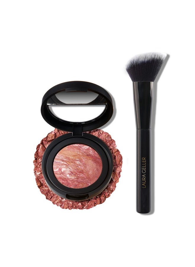 LAURA GELLER NEW YORK Baked Blush-n-Brighten Marbleized Blush - Apricot Berry & Angled Blush Brush 2pc Set