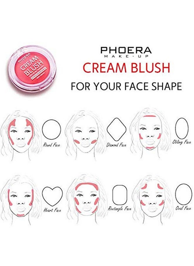 PHOERA Makeup Face Cheek Blush Cream Matte Blusher Super blend-able Sweat-Resistant Pressed Foundation Non_Greasy Palette (102 PEACH)
