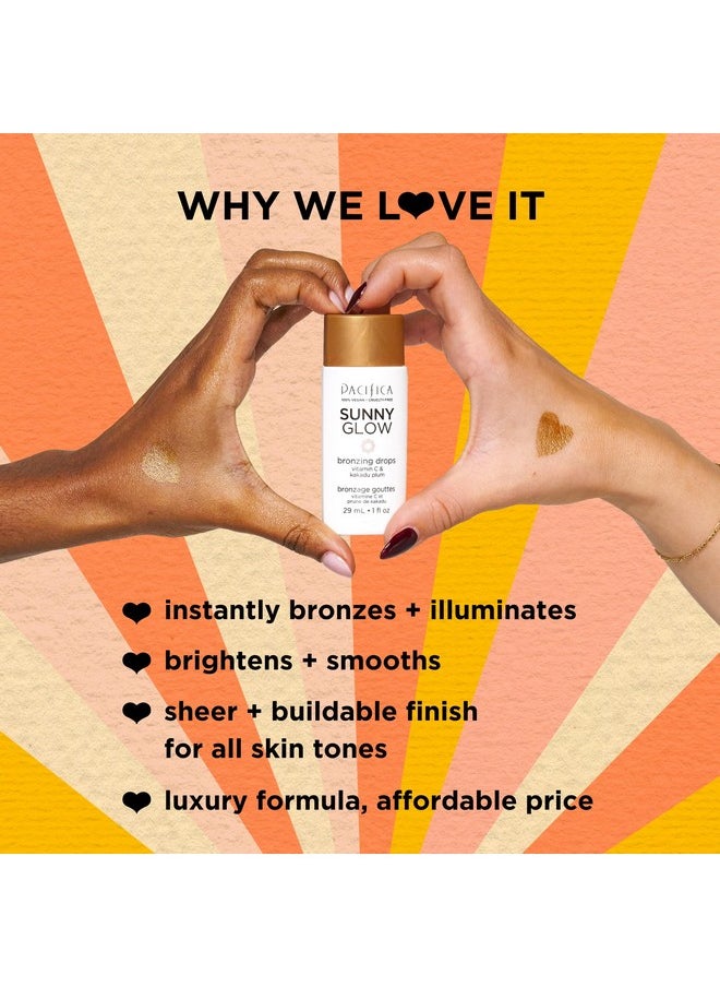 Pacifica Liquid Face Bronzing Drops - Sunny Glow Liquid Bronzer For Face & Skin - Illuminating Highlighting Makeup -w/Vitamin C, for Cheeks & Forehead Vegan Cruelty Free Dermatologist Tested