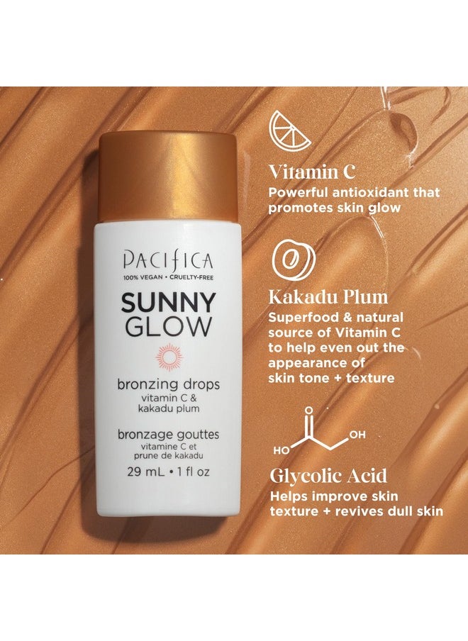 Pacifica Liquid Face Bronzing Drops - Sunny Glow Liquid Bronzer For Face & Skin - Illuminating Highlighting Makeup -w/Vitamin C, for Cheeks & Forehead Vegan Cruelty Free Dermatologist Tested