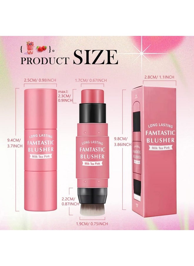 LOKFAR Cream Blush Stick for Cheeks Blush Makeup - 2 in 1 Multi Stick Blush for Cheeks Tint & Eyes & Lips, Cheek Makeup Stick Makeup Blush with Brush, Waterproof Creme Blush (#01 Cherry Pink)