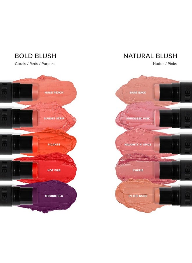 Nudestix Nudies Matte Cream Blush Stick 3-in-1 All Over Face Color - Blush Stick for Cheeks Eyes and Lips - Cream Blush for Cheeks w/Blending Brush (Naughty N' Spice)