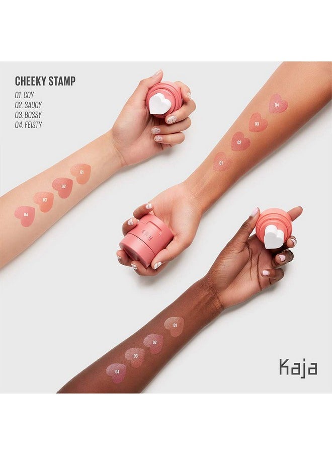 Kaja Blush - Cheeky Stamp | Gift, 7 Shades, Buildable & Blendable Shade with Heart-shaped Applicator, Coral Finish, 03 Bossy, Sweet Valentine's Day Gift, 0.17 Oz