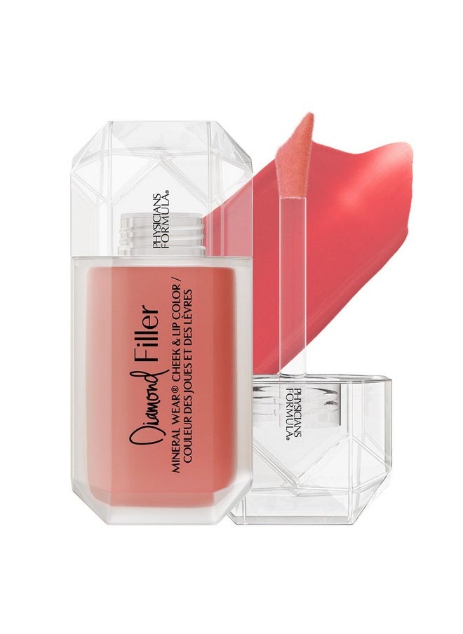 Physicians Formula Mineral Wear®Diamond Filler Cheek & Lip Color, Serum-to-Cream Multi-Use Liquid Blush Formula, Plumps & Smooths for Fuller Looking Cheeks & Lips, Monochromatic Look - Brilliant Peach