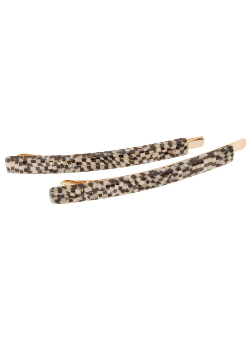 France Luxe Bobby Pin Pair on Gold Wire - Opera Silver