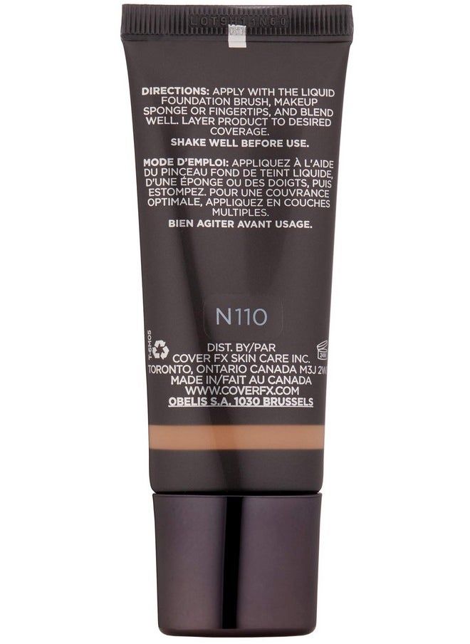 Cover FX Natural Finish Foundation: Water-based Foundation that Delivers 12-hour Coverage and Natural, Second-Skin Finish with Powerful Antioxidant Protection - N110, 1 Fl Oz