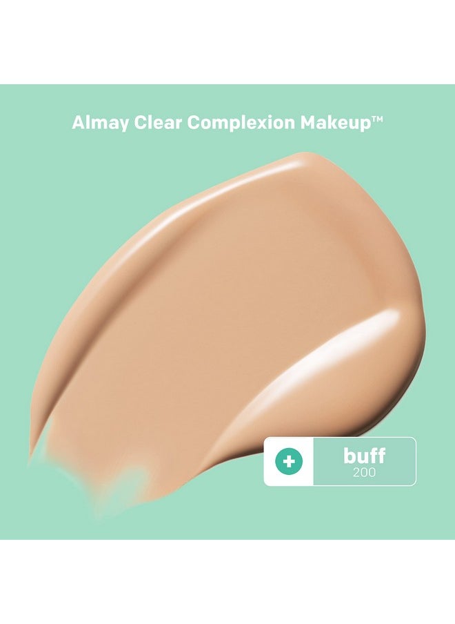 Almay Clear Complexion Acne Foundation Makeup with Salicylic Acid - Lightweight, Medium Coverage, Hypoallergenic, -Fragrance Free, for Sensitive Skin , 200 Buff, 1 fl oz.