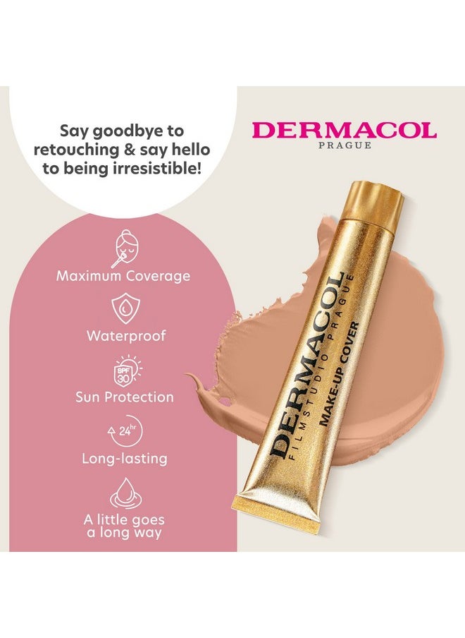 Dermacol - Full Coverage Foundation, Liquid Makeup Matte Foundation with SPF 30, Waterproof Foundation for Oily Skin, Acne, & Under Eye Bags, Long-Lasting Makeup Products, 30g, Shade 225