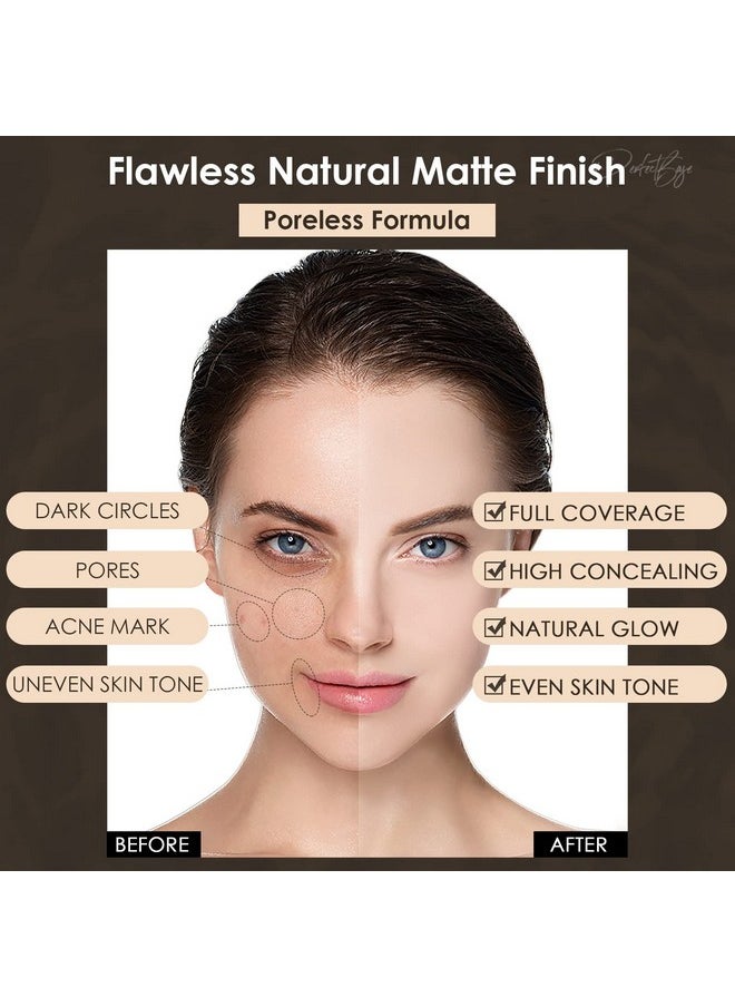 FOCALLURE PerfectBase Lasting Poreless Liquid Foundation, Medium to Full Coversage with Matte Finish, Covers Blemishes & Under-Eye Circles for All Skin Types, NE01 PORCELAIN