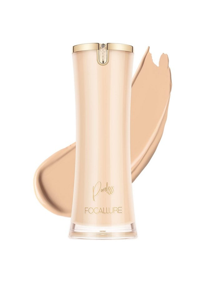 FOCALLURE PerfectBase Lasting Poreless Liquid Foundation, Medium to Full Coversage with Matte Finish, Covers Blemishes & Under-Eye Circles for All Skin Types, NE01 PORCELAIN