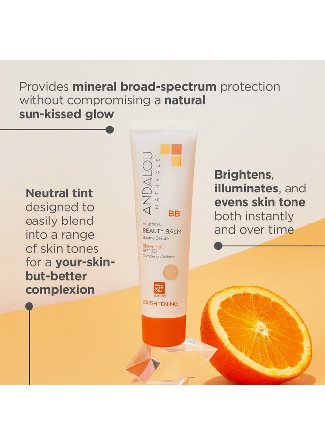Andalou Naturals Vitamin C BB Beauty Balm Sheer Tint SPF 30, 2-in-1 BB Cream & Face Sunscreen with Broad Spectrum Protection, Mineral Sunscreen with Non-Nano Zinc Oxide, 2 Fl Oz
