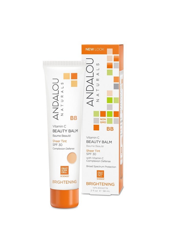 Andalou Naturals Vitamin C BB Beauty Balm Sheer Tint SPF 30, 2-in-1 BB Cream & Face Sunscreen with Broad Spectrum Protection, Mineral Sunscreen with Non-Nano Zinc Oxide, 2 Fl Oz