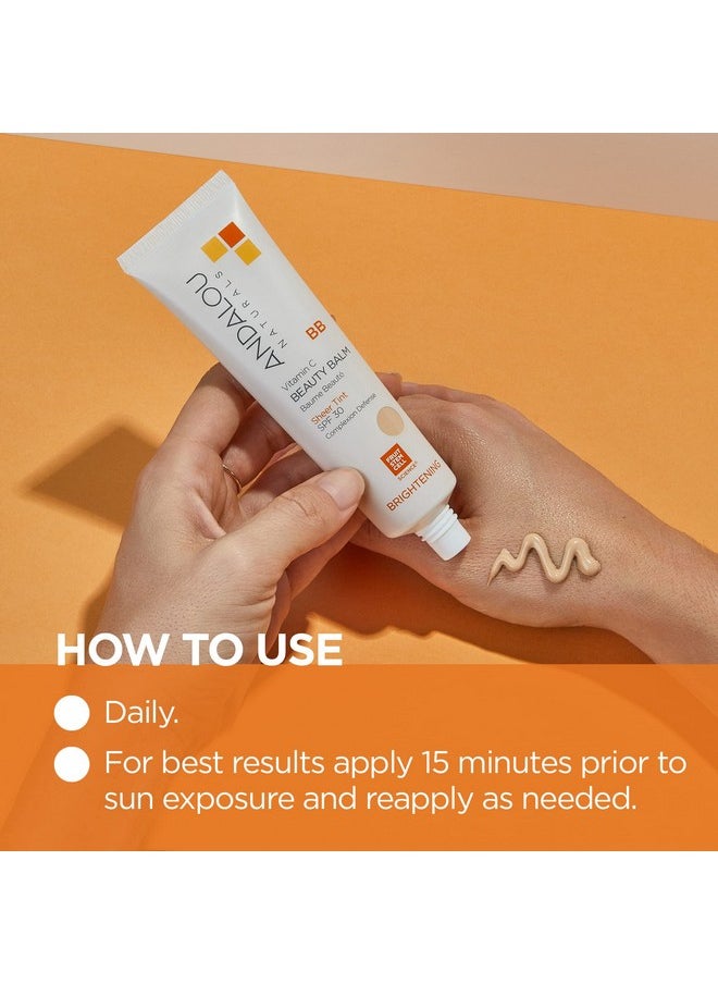 Andalou Naturals Vitamin C BB Beauty Balm Sheer Tint SPF 30, 2-in-1 BB Cream & Face Sunscreen with Broad Spectrum Protection, Mineral Sunscreen with Non-Nano Zinc Oxide, 2 Fl Oz