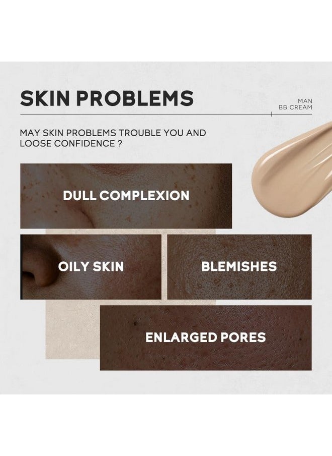 AKARY Hydrating Men BB Cream SPF 15 PA++, Full-Coverage Foundation&Concealer, Mens Face Moisturizer Cream Evens Skin Tone, Oil Control and Cover Flaws, Natural Finish for All Skin Types, Chocolate 420