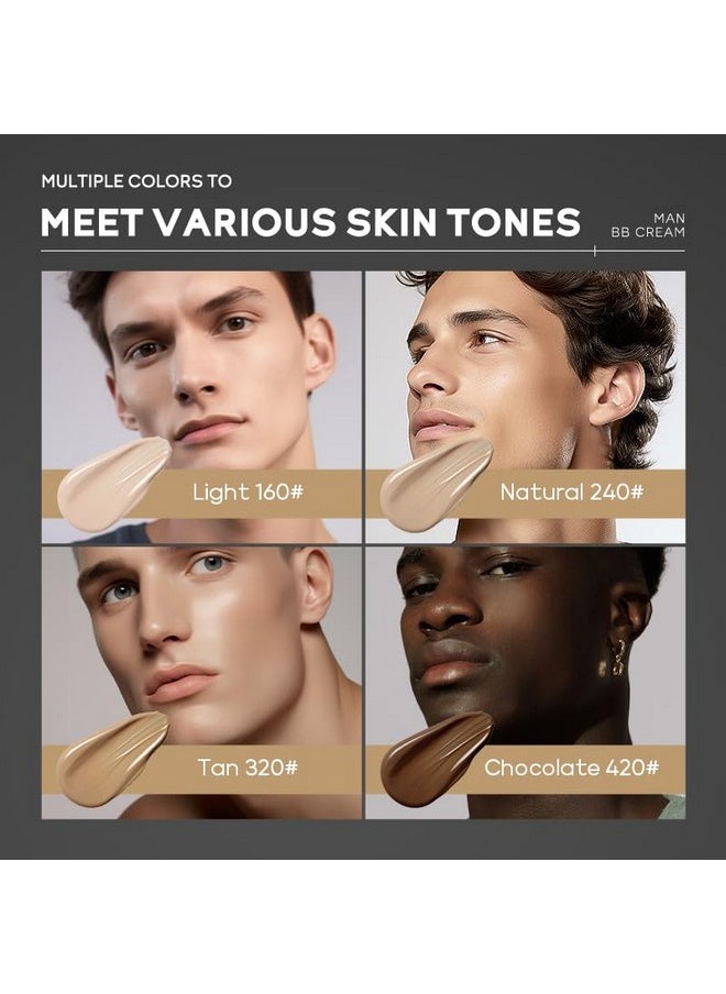AKARY Hydrating Men BB Cream SPF 15 PA++, Full-Coverage Foundation&Concealer, Mens Face Moisturizer Cream Evens Skin Tone, Oil Control and Cover Flaws, Natural Finish for All Skin Types, Chocolate 420