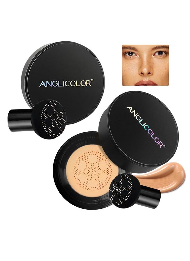 Anglicolor Mushroom Head Air Cushion CC Cream Strong Concealer 2PC,Face Makeup Cushion Foundation Long Lasting,Moisturizing BB Cream Makeup Base Primer Even Skin Tone for All Skin Types (2PC 04, 200g)