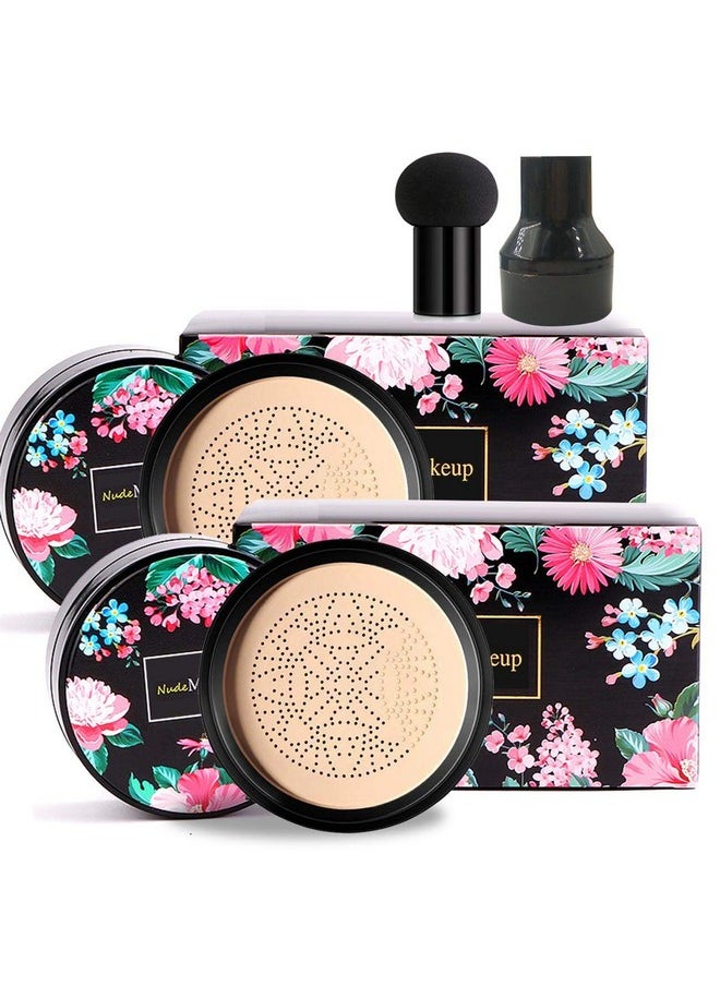 2 Pack Mushroom Head Air Cushion BB Cream, Concealer Lasting Nude Makeup Moisturizing Brightening Pigment CC Liquid Foundation