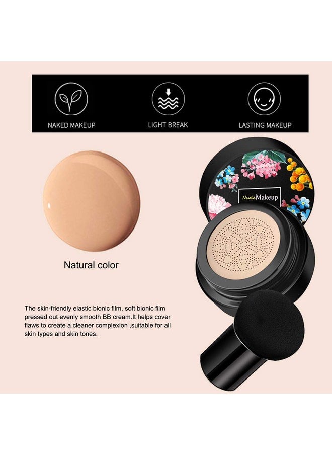 2 Pack Mushroom Head Air Cushion BB Cream, Concealer Lasting Nude Makeup Moisturizing Brightening Pigment CC Liquid Foundation