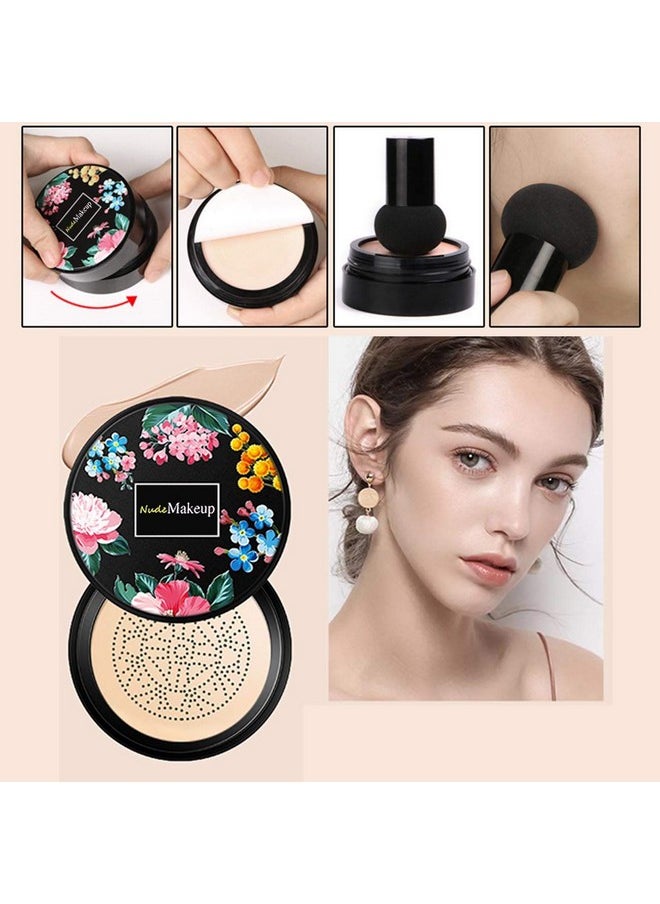 2 Pack Mushroom Head Air Cushion BB Cream, Concealer Lasting Nude Makeup Moisturizing Brightening Pigment CC Liquid Foundation