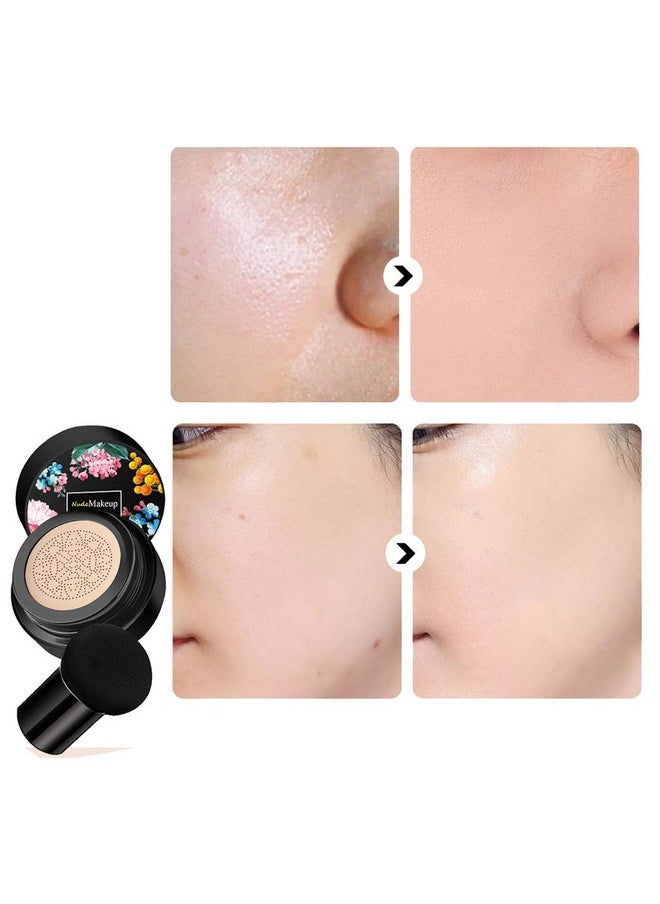 2 Pack Mushroom Head Air Cushion BB Cream, Concealer Lasting Nude Makeup Moisturizing Brightening Pigment CC Liquid Foundation