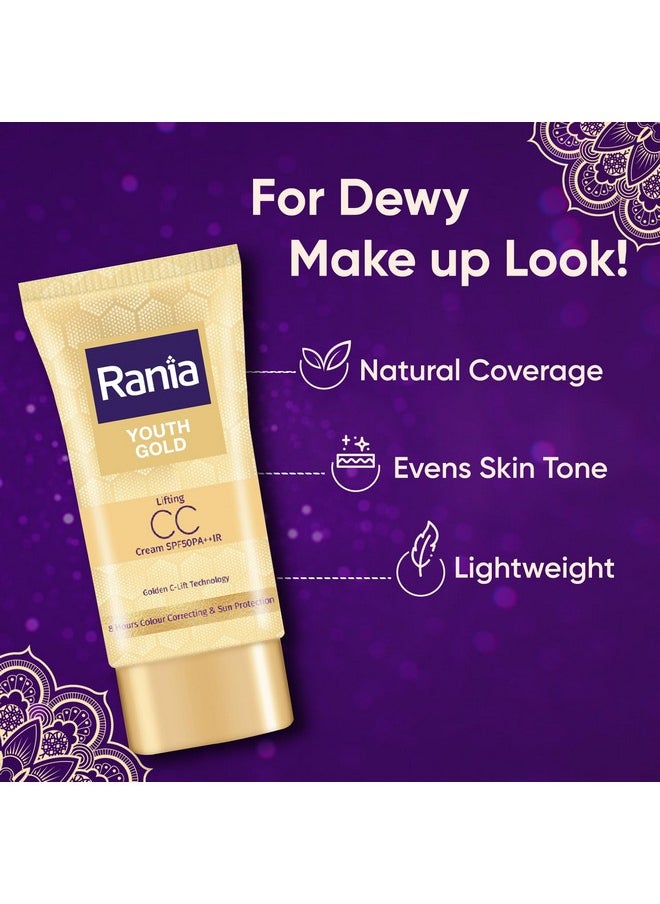 Rania CC Cream SPF50PA++IR with Vitamin C,24K Gold|Tinted moisturizer|Foundation & skincare|Lightweight|9-5 long lasting |Natural makeup look,25g