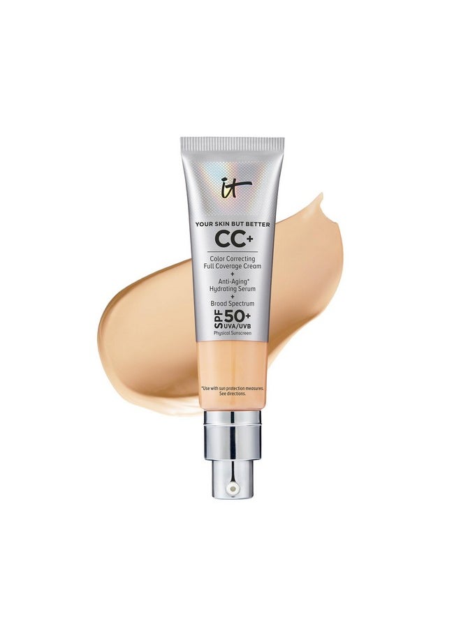 IT Cosmetics Your Skin But Better CC+ Cream, Medium (W) - Color Correcting Cream, Full-Coverage Foundation, Hydrating Serum & SPF 50+ Sunscreen - Natural Finish - 1.08 fl oz