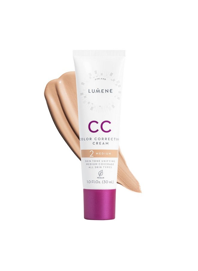 Lumene Color Correcting CC Cream - Lightweight Foundation - Medium Coverage - Redness Reducing Face Makeup for a Glowing Complexion - Vegan Formula + Suitable for All Skin Types - Medium (1 fl oz)