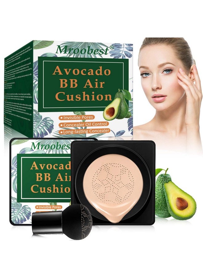 BB Mushroom Air Cushion, Avocado BB/CC Cream, All-Day Lasting Nude Foundation, Even Skin Tone Makeup Base, Easy to Apply, Thin, Moist