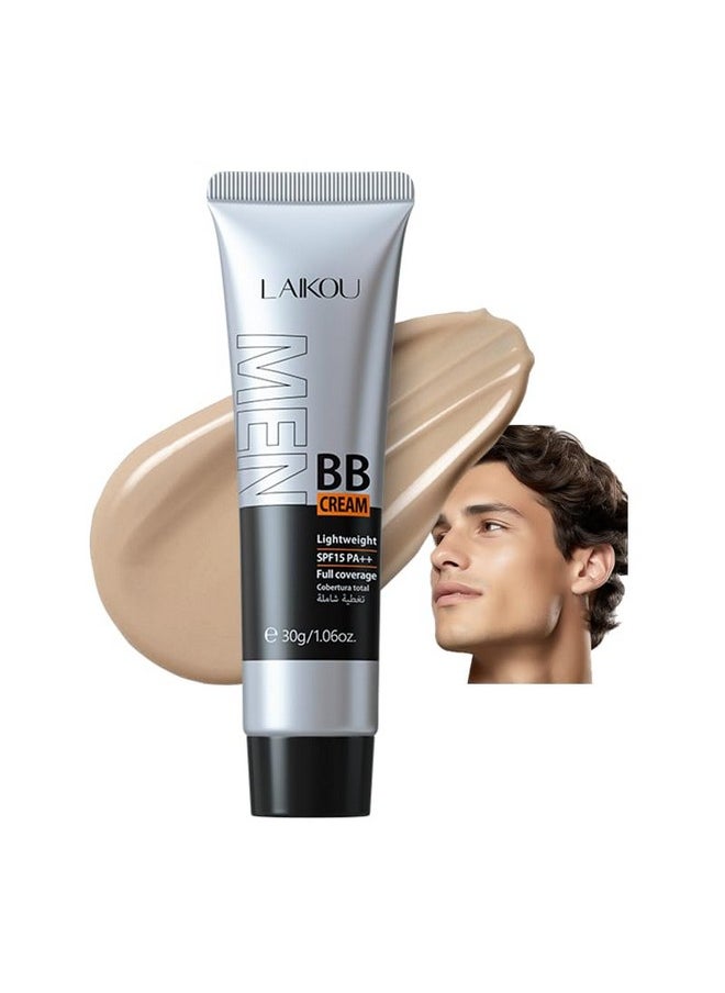 AKARY Hydrating Men BB Cream SPF 15 PA++, Full-Coverage Foundation&Concealer, Mens Face Moisturizer Cream Evens Skin Tone, Oil Control and Cover Flaws, Natural Finish for All Skin Types, Natural 240