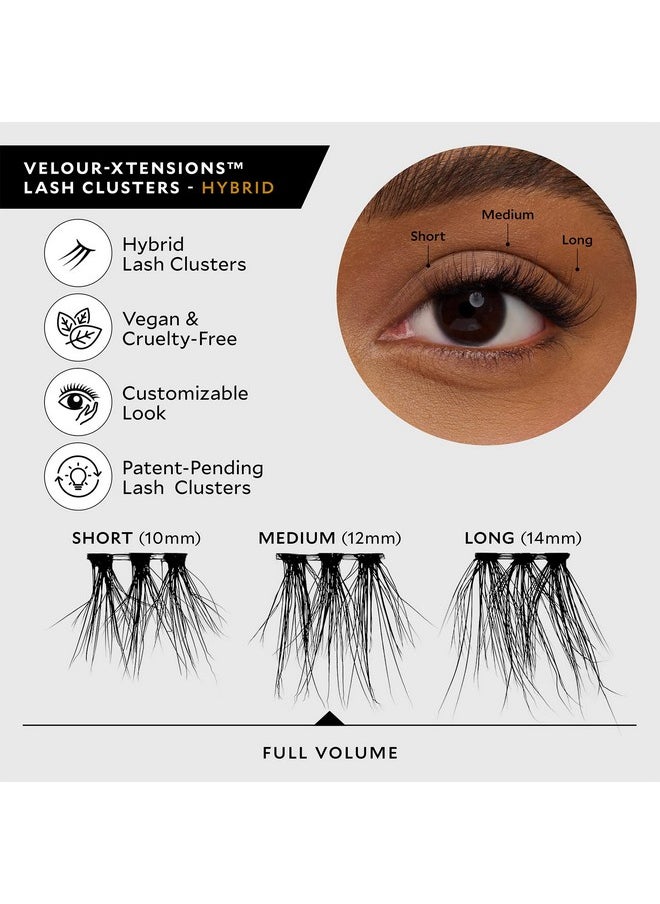 Velour-Xtensions™ Lash Clusters - 18 Individual Cluster Eyelash Extensions - Lightweight & Fluffy Lash Extensions - Soft & Comfortable Eyelash Clusters - Natural Lashes All Eye Shapes (Hybrid)