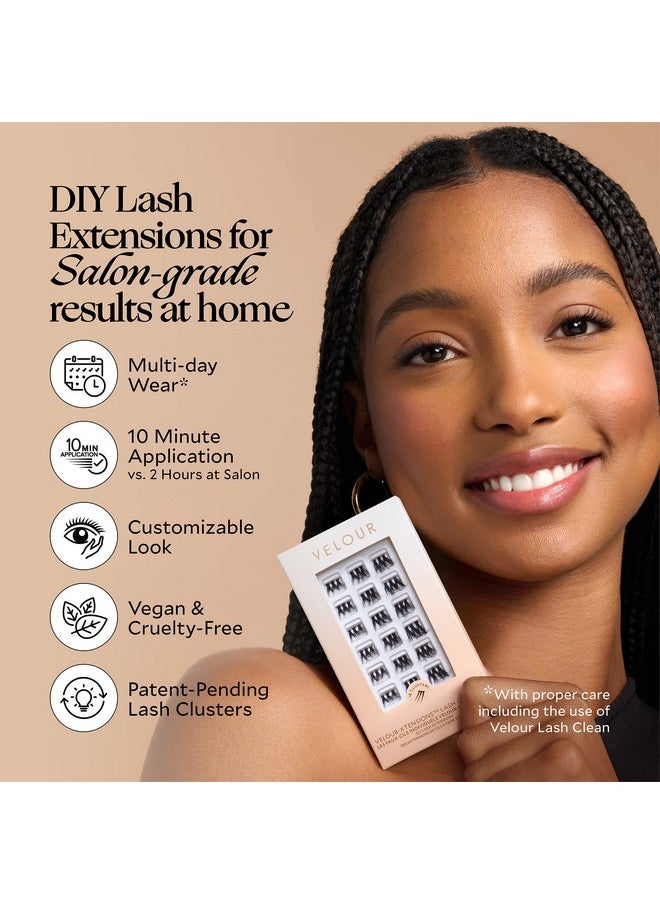 Velour-Xtensions™ Lash Clusters - 18 Individual Cluster Eyelash Extensions - Lightweight & Fluffy Lash Extensions - Soft & Comfortable Eyelash Clusters - Natural Lashes All Eye Shapes (Hybrid)