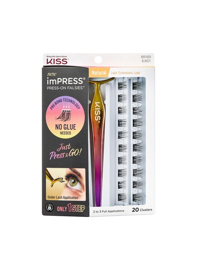 KISS imPRESS Falsies False Eyelashes, Lash Clusters, 'Natural', 12 mm, Includes 20 Clusters, 1 applicator, Contact Lens Friendly, Easy to Apply, Reusable Strip Lashes
