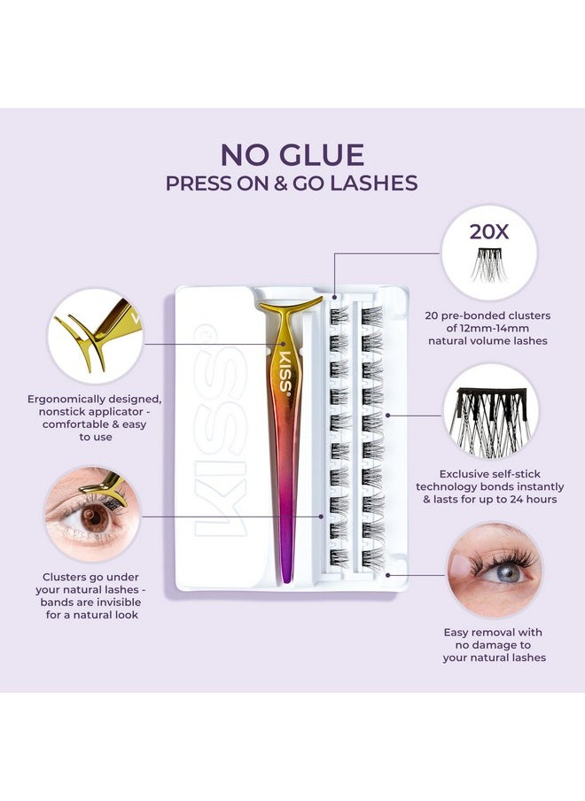 KISS imPRESS Falsies False Eyelashes, Lash Clusters, 'Natural', 12 mm, Includes 20 Clusters, 1 applicator, Contact Lens Friendly, Easy to Apply, Reusable Strip Lashes
