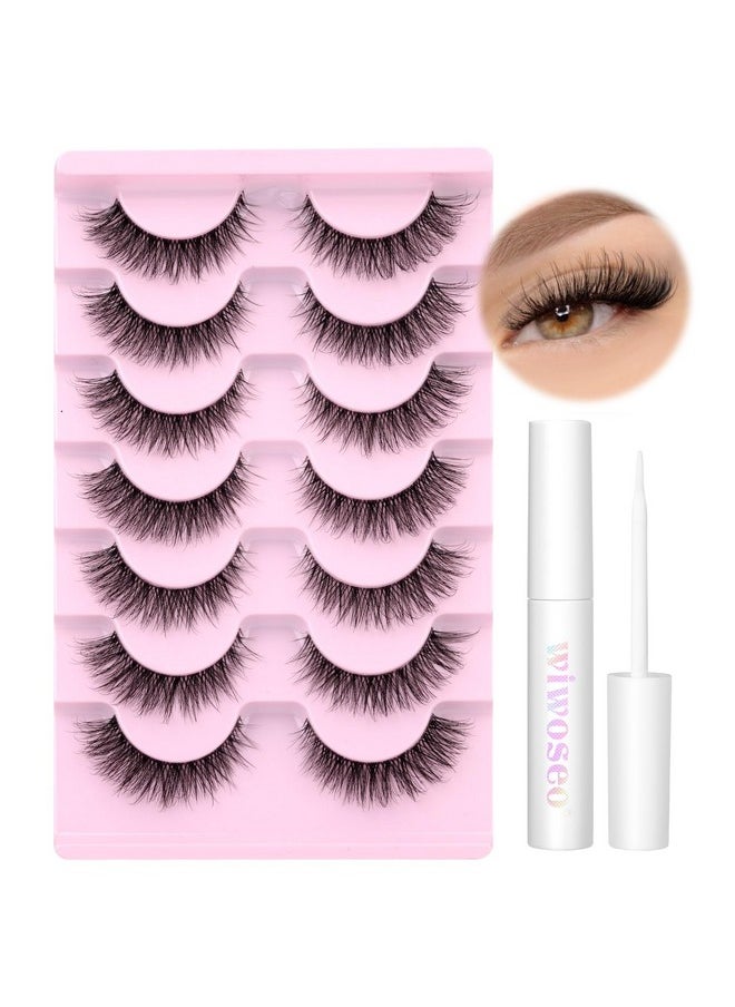 wiwoseo Cat Eye Lashes Extension Strip Lashes Natural Eye Lashes Fluffy Mink Lashes Wispy Eyelashes Fariy Strip False Lashes 8 Pairs Pack