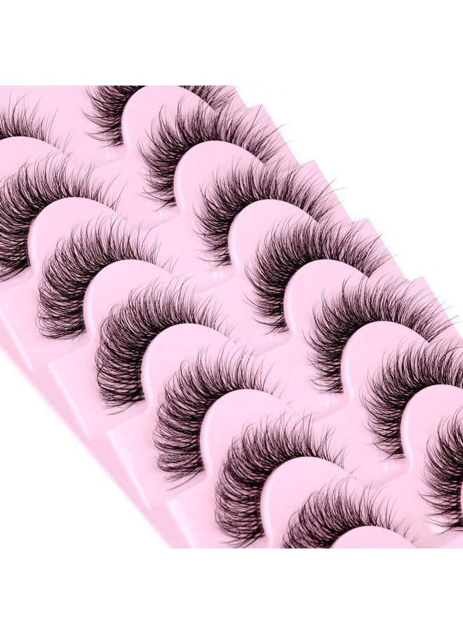 wiwoseo Cat Eye Lashes Extension Strip Lashes Natural Eye Lashes Fluffy Mink Lashes Wispy Eyelashes Fariy Strip False Lashes 8 Pairs Pack