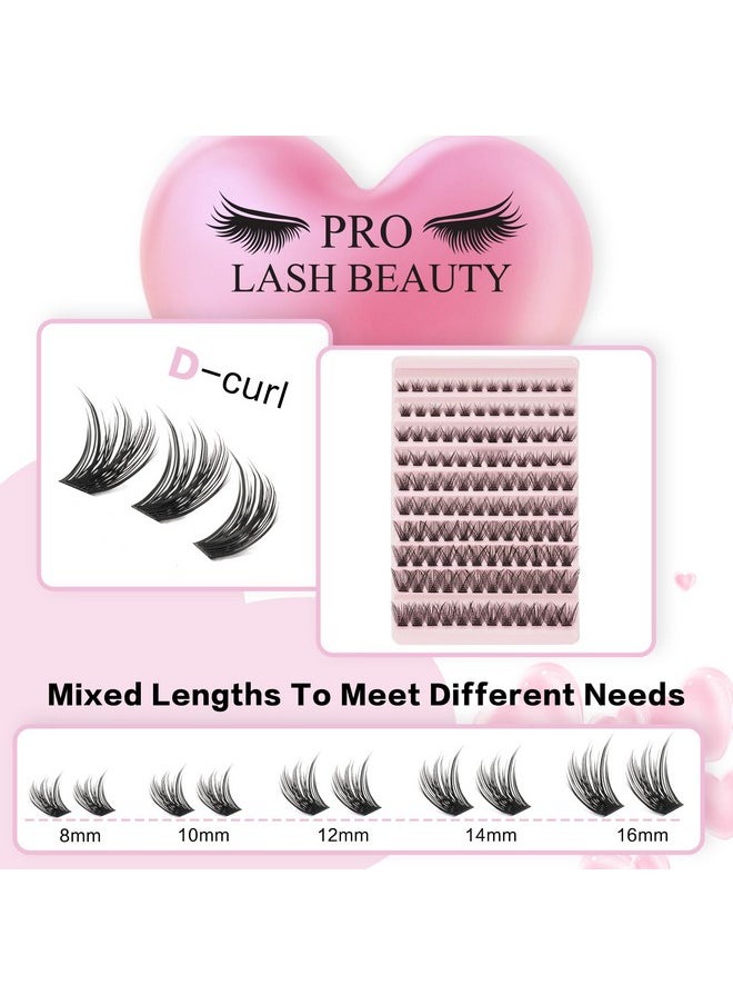 PRO Lash Clusters, 120 Pcs Individual Cluster Lashes DIY Lash Extension 8-16mm Eyelash Clusters Volume Wispy Lashes Super Thin Band Reusable Soft & Comfortable(Volume,D-8-16mix)