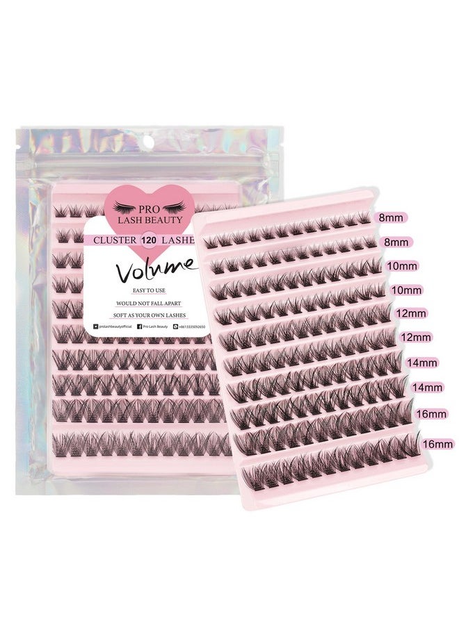 PRO Lash Clusters, 120 Pcs Individual Cluster Lashes DIY Lash Extension 8-16mm Eyelash Clusters Volume Wispy Lashes Super Thin Band Reusable Soft & Comfortable(Volume,D-8-16mix)