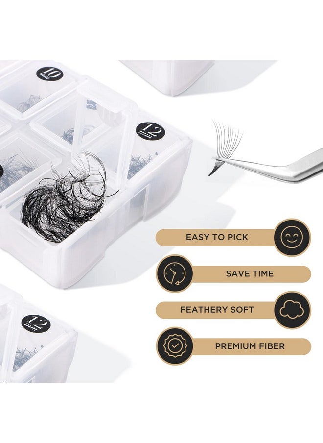 LASHVIEW 1000 Premade Volume Eyelash Extensions Mixed Tray 10D Premade Fans Eyelash Extensions C Curl Premade Lash Fans Pointed Handmade Promade Loose Fans Thin Base (10D-0.07C,9-16mm)
