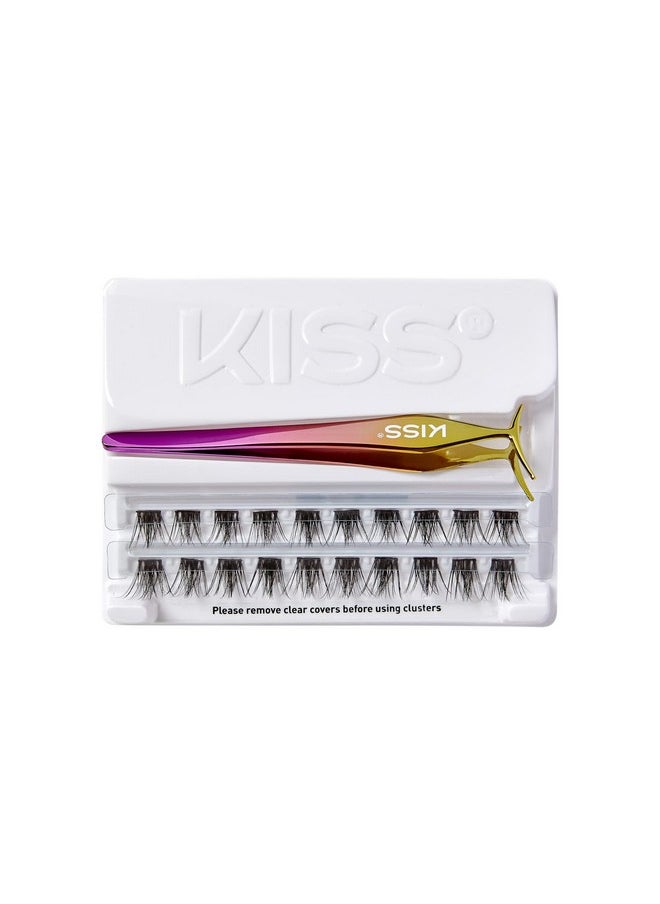 imPRESS Falsies Self Adhesive Eyelashes Eyelash Clusters Kit, 12mm-14mm Glam Volume Lashes, Black, No Glue Needed, Invisible Band, 24 Hours | 20 Clusters & Ergonomic Non-Stick Applicator - Spiky
