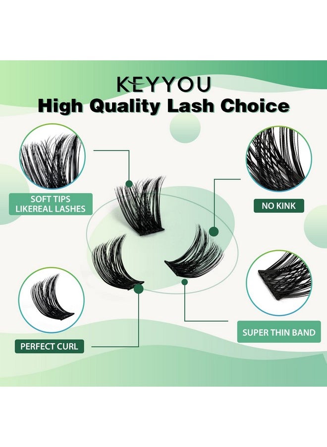 Lash Clusters 96pcs Individual Lashes Y02 D Curl 14mm Eyelash Clusters KEYYOU Volume Wispy Lash Extension Soft&Comfortable Easy DIY at Home(Y02,D-14mm)