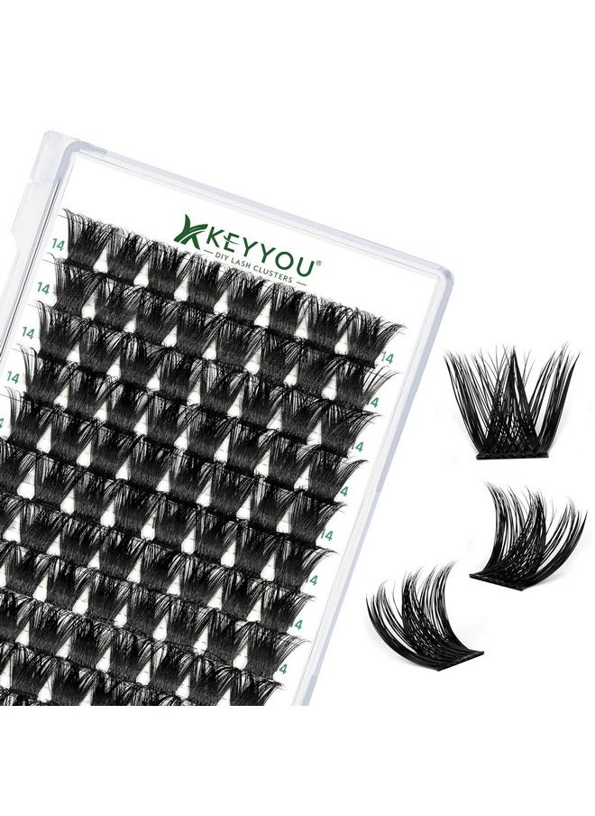 Lash Clusters 96pcs Individual Lashes Y02 D Curl 14mm Eyelash Clusters KEYYOU Volume Wispy Lash Extension Soft&Comfortable Easy DIY at Home(Y02,D-14mm)
