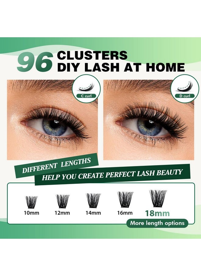 Lash Clusters 96pcs Individual Lashes Y02 D Curl 14mm Eyelash Clusters KEYYOU Volume Wispy Lash Extension Soft&Comfortable Easy DIY at Home(Y02,D-14mm)