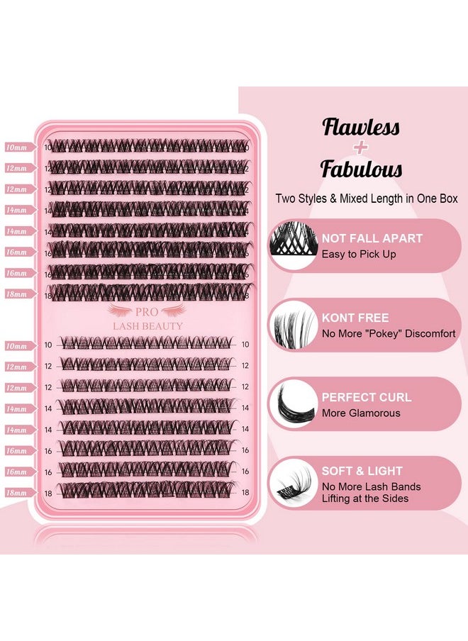 192 Pcs Lash Clusters 2 Styles Mixed Cluster Lashes DIY Eyelash Extensions Eyelash Cluster Extension DIY Individual Lashes Super Thin Band Soft and Easy to Wear (Flawless+Fabulous,D-Mix)