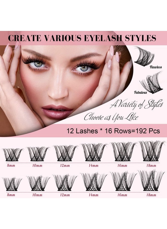 192 Pcs Lash Clusters 2 Styles Mixed Cluster Lashes DIY Eyelash Extensions Eyelash Cluster Extension DIY Individual Lashes Super Thin Band Soft and Easy to Wear (Flawless+Fabulous,D-Mix)