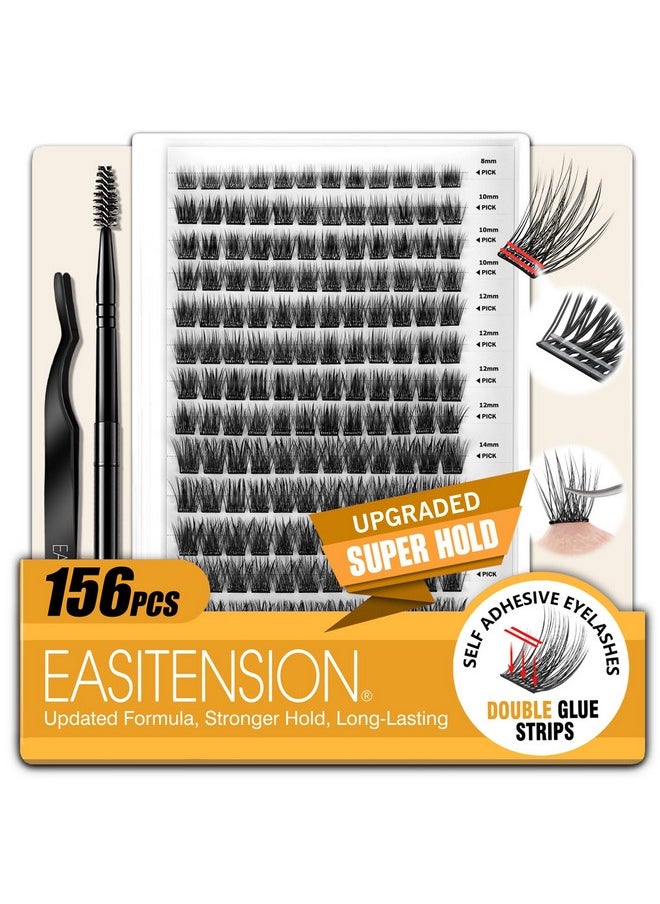 EASITENSION 156 PCS Self Adhesive Eyelashes Clusters Kit Lash Clusters DIY Eyelashes Pre Glued Reusable No Glue Needed No Remover No residue