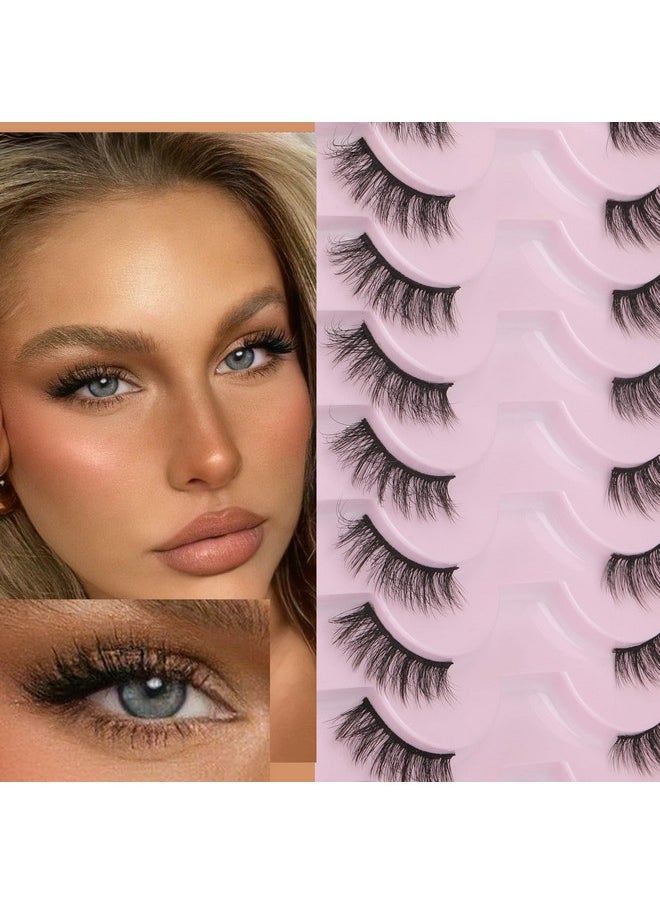 FANXITON Half Lashes Natural Look Wispy 10 Pairs Cat Eye Lashes 3D False Eyelashes Fluffy Soft 15 MM Short Faux Mink Lashes Sets Pack