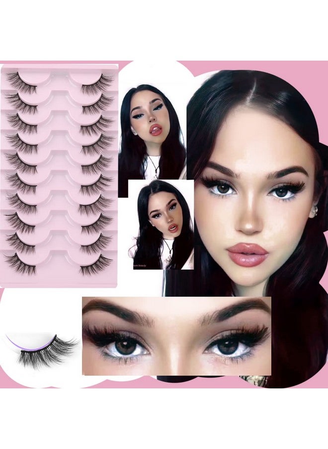 FANXITON Half Lashes Natural Look Wispy 10 Pairs Cat Eye Lashes 3D False Eyelashes Fluffy Soft 15 MM Short Faux Mink Lashes Sets Pack