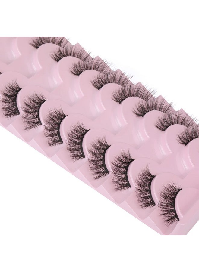 FANXITON Half Lashes Natural Look Wispy 10 Pairs Cat Eye Lashes 3D False Eyelashes Fluffy Soft 15 MM Short Faux Mink Lashes Sets Pack