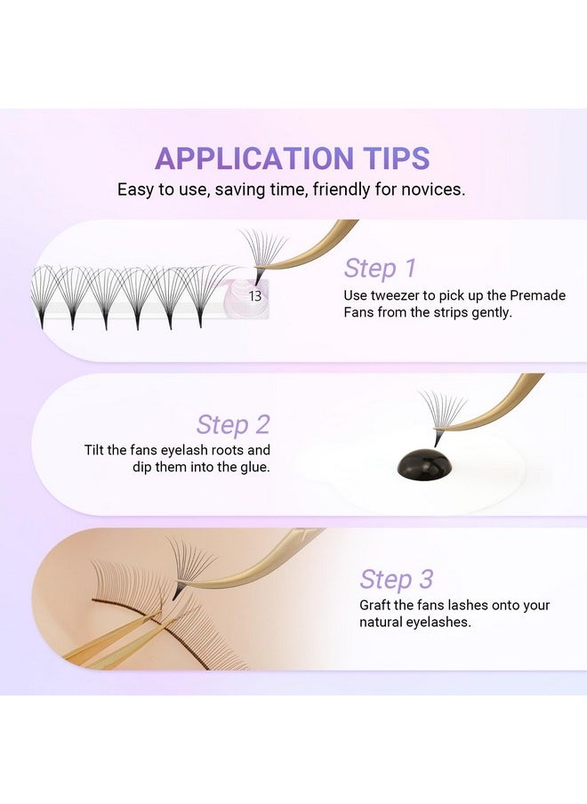 NAGARAKU Premade Fans Eyelash Extensions Thin Pointy Base 10D Volume Sharp Narrow Stem 0.07mm D curl 9-14mm Mix Clusters Russian Pre Fanned Fluffy Matte Black